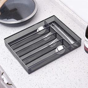 img 2 attached to Black Metal Mesh Utensil Tray – Non-Slip Kitchen 🔪 Drawer Organizer for Silverware, Cutlery, and Utensils with 5 Compartments