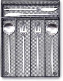 img 4 attached to Black Metal Mesh Utensil Tray – Non-Slip Kitchen 🔪 Drawer Organizer for Silverware, Cutlery, and Utensils with 5 Compartments