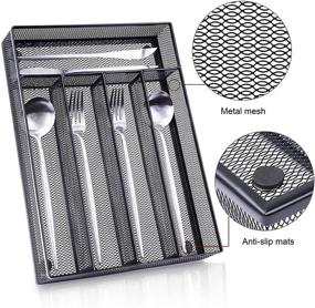 img 1 attached to Black Metal Mesh Utensil Tray – Non-Slip Kitchen 🔪 Drawer Organizer for Silverware, Cutlery, and Utensils with 5 Compartments