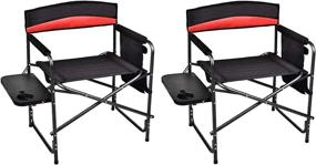 img 4 attached to 🪑 Set of 2 Grepatio Portable Folding Camping Chairs - Aluminum Frame Director Chairs with Side Table, Cup Holder, Carry Handle - Supports up to 330LBS