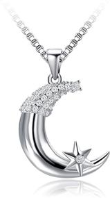 img 4 attached to 🌙 Starry Crescent Moon Necklace in 925 Sterling Silver with Sparkling Cubic Zirconia for Women and Girls