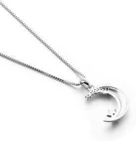 img 2 attached to 🌙 Starry Crescent Moon Necklace in 925 Sterling Silver with Sparkling Cubic Zirconia for Women and Girls