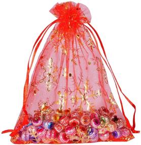 img 3 attached to 🎁 Housweety 25PCs 12cmx16cm Red Snowflake Organza Gift Bags Pouches for Wedding/Christmas Gifting Delights!