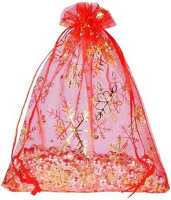 img 4 attached to 🎁 Housweety 25PCs 12cmx16cm Red Snowflake Organza Gift Bags Pouches for Wedding/Christmas Gifting Delights!