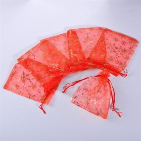 img 2 attached to 🎁 Housweety 25PCs 12cmx16cm Red Snowflake Organza Gift Bags Pouches for Wedding/Christmas Gifting Delights!