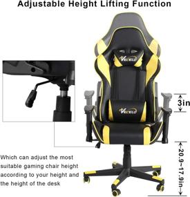 img 1 attached to 🎮 VECELO Yellow Video Gaming Chair - Seat Height Adjustable Swivel Recliner, Ergonomic Headrest, Lumbar Pillow for Esports