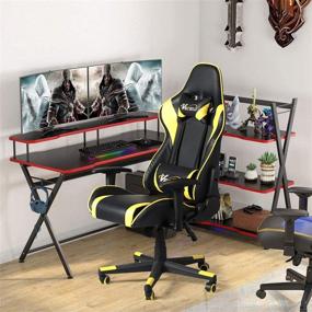 img 3 attached to 🎮 VECELO Yellow Video Gaming Chair - Seat Height Adjustable Swivel Recliner, Ergonomic Headrest, Lumbar Pillow for Esports