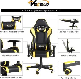 img 2 attached to 🎮 VECELO Yellow Video Gaming Chair - Seat Height Adjustable Swivel Recliner, Ergonomic Headrest, Lumbar Pillow for Esports