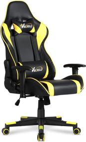 img 4 attached to 🎮 VECELO Yellow Video Gaming Chair - Seat Height Adjustable Swivel Recliner, Ergonomic Headrest, Lumbar Pillow for Esports