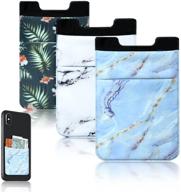 📱 stylish luxsky marble cell phone stick on wallet - convenient card holder for back of phone wallet stick on - 3pcs (white blue flower) logo