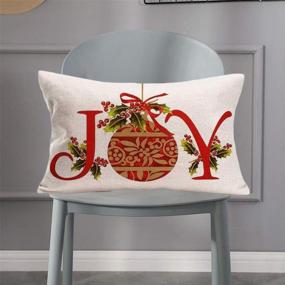 img 1 attached to 🎄 Christmas Joy Decorative Cushion Cover Throw Pillow Case - Mistletoe Holly Leaves Bells Design - Home Sofa Couch Chair Back Seat - 12X20 Inch - Cotton Linen Material