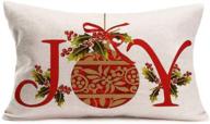 🎄 christmas joy decorative cushion cover throw pillow case - mistletoe holly leaves bells design - home sofa couch chair back seat - 12x20 inch - cotton linen material логотип