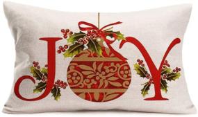 img 4 attached to 🎄 Christmas Joy Decorative Cushion Cover Throw Pillow Case - Mistletoe Holly Leaves Bells Design - Home Sofa Couch Chair Back Seat - 12X20 Inch - Cotton Linen Material