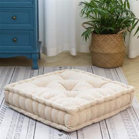 img 4 attached to 🪑 HIGOGOGO Floor Cushion Pouf: Chenille Meditation Cushion for Living Room, Yoga, Bedroom Sofa - Beige, 20"x20"x5.5