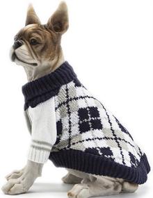 img 4 attached to 🐶 Navy Medium BOBIBI Diamond Plaid Dog Sweater: Cozy Winter Knitwear for Pets