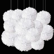 🎉 12-piece set of white paper pom poms decorations for parties - hanging tissue flowers for ceilings and walls - 1 color option, 12 inch and 10 inch sizes логотип