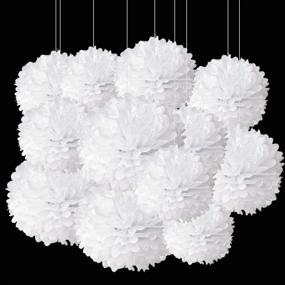 img 1 attached to 🎉 12-Piece Set of White Paper Pom Poms Decorations for Parties - Hanging Tissue Flowers for Ceilings and Walls - 1 Color Option, 12 Inch and 10 Inch Sizes