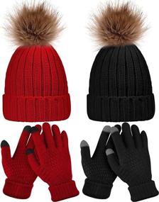 img 4 attached to Women's Winter Knitted Beanie Hat and Glove Set - Cozy Skull Cap with Touchscreen Gloves