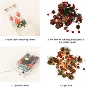 img 1 attached to 🎄 Battery Operated Christmas Garland String Lights with Pine Cone, Red Berry, and Bells - 6.56ft 20 LED Indoor/Outdoor Fairy Twinkle Lights for Xmas Decorations, Parties, New Year, Thanksgiving