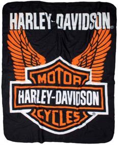 img 1 attached to Harley-Davidson Wings Fleece Throw Blanket: Black & Orange, 50'' x 60'' by Northwest Enterprises (NW918580)