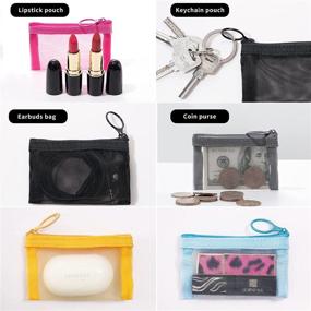 img 3 attached to 🔍 Patu Mini Mesh Zipper Bags, XS / A8 Size, 3" x 4", 5-Piece Set - Keychain Pouch & Coin Purse, Clear Travel Kit for Small Items, Cosmetic Organizer - Assorted Colors
