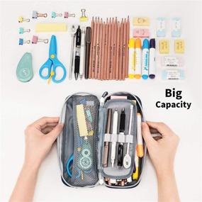 img 3 attached to 📚 Deli Large Capacity Pencil Case Pen Holder Bag with Zipper – Blue, Ideal for College, Middle School & Office Supplies Organization, Storage, and Stationery Management