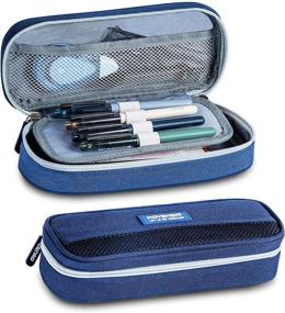 img 4 attached to 📚 Deli Large Capacity Pencil Case Pen Holder Bag with Zipper – Blue, Ideal for College, Middle School & Office Supplies Organization, Storage, and Stationery Management