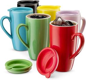 img 4 attached to ☕ MITBAK 6-Pack Ceramic Coffee Mug Set with Lids (16-Ounce) - Colored Tumbler Mugs To-Go - Large Insulated Mug Set for Camping, Travel & Office