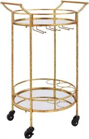 img 4 attached to 🥂 Gold Linon Round Bar Cart: A Stylish and Functional Addition to Any Space