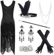 roaring 20s flapper gatsby sequin beaded evening cocktail dress with matching accessories set logo