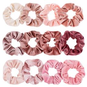 img 4 attached to Whaline Velvet Blush Hair Scrunchies - 🎀 Soft Hair Bands for Girls and Women (12-Pack)