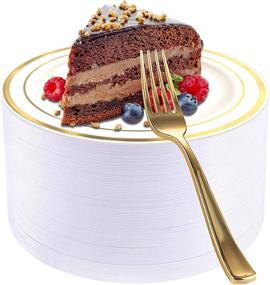 img 4 attached to 🍽️ 100 Count Gold Disposable Dessert Plates with Gold Forks - 7.5 Inch White & Gold Rim Cake Plates, Premium Plastic Salad Plates, Fancy Gold Appetizer Plates, Elegant Wedding Party Plates