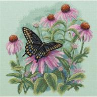 🦋 dimensions 'butterfly and daisies' cross stitch kit - 14 count light green aida - 11"x11 logo