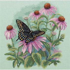 img 1 attached to 🦋 DIMENSIONS 'Butterfly and Daisies' Cross Stitch Kit - 14 Count Light Green Aida - 11"x11