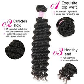 img 3 attached to 💁 Brazilian 9A Deep Wave Virgin Human Hair Bundles (20 22 24) with 4x4 Middle Part Closure – Unprocessed Natural Hair for Black Women