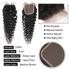 img 1 attached to 💁 Brazilian 9A Deep Wave Virgin Human Hair Bundles (20 22 24) with 4x4 Middle Part Closure – Unprocessed Natural Hair for Black Women