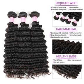 img 2 attached to 💁 Brazilian 9A Deep Wave Virgin Human Hair Bundles (20 22 24) with 4x4 Middle Part Closure – Unprocessed Natural Hair for Black Women