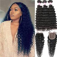 💁 brazilian 9a deep wave virgin human hair bundles (20 22 24) with 4x4 middle part closure – unprocessed natural hair for black women logo