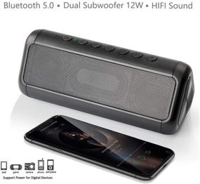 img 3 attached to 🔊 Friengood Солнечная беспроводная колонка с Bluetooth 12W, водонепроницаемая IPX6, портативная колонка, 50+ часов проигрывания с сабвуфером, колонка Bluetooth 4.2 с встроенным аккумулятором на 5000mAh Power Bank для использования внутри помещений и на открытом воздухе, черная.