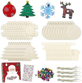 img 4 attached to 🎨 Deluxe 40-Piece Craft Kit: Unfinished Wooden Ornaments with Bells, Wax Rope, and Rhinestone Stickers for Christmas DIY Crafts