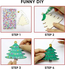 img 2 attached to 🎨 Deluxe 40-Piece Craft Kit: Unfinished Wooden Ornaments with Bells, Wax Rope, and Rhinestone Stickers for Christmas DIY Crafts