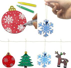 img 1 attached to 🎨 Deluxe 40-Piece Craft Kit: Unfinished Wooden Ornaments with Bells, Wax Rope, and Rhinestone Stickers for Christmas DIY Crafts