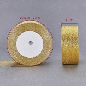 img 2 attached to 🎀 BENECREAT 125Yards (5 rolls X 25yd): Sparkling 1-1/2 Inch Gold Glitter Fabric Ribbon for Wedding Party, Christmas Decoration, and Gift Wrapping