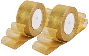 img 4 attached to 🎀 BENECREAT 125Yards (5 rolls X 25yd): Sparkling 1-1/2 Inch Gold Glitter Fabric Ribbon for Wedding Party, Christmas Decoration, and Gift Wrapping