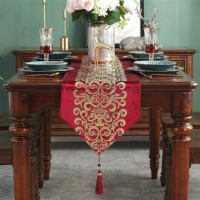 img 1 attached to 🎄 Caflife Red and Gold Table Runner 13 x 72 inches: Elegant Decoration for Weddings, Christmas, and Bridal Showers