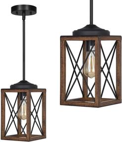 img 4 attached to 🏡 DEWENWILS Farmhouse Pendant Light with Wooden Grain Finish – Adjustable 48 Inch Metal Hanging Light Fixture for Flat and Sloped Ceilings – Ideal for Kitchen Island, Bedroom, Dining Hall – ETL Listed – E26 Base