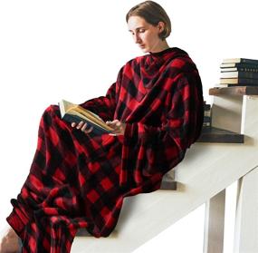 img 3 attached to 🛋️ Sleeved Wearable Blanket with Back Snap Button: Cozy Soft Fleece Snuggle Body Blanket for Adults - Comfy Throws Wrap Blanket Robe with Pocket for Sofa, Home Office - Great Gift for Men and Women