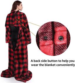 img 2 attached to 🛋️ Sleeved Wearable Blanket with Back Snap Button: Cozy Soft Fleece Snuggle Body Blanket for Adults - Comfy Throws Wrap Blanket Robe with Pocket for Sofa, Home Office - Great Gift for Men and Women