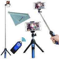 📷 versatile benro handheld tripod: 3-in-1 selfie stick with bluetooth remote shutter - blue logo