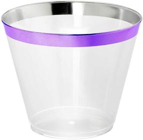 img 3 attached to 🍷 Pack of 100 Purple Rimmed Plastic Cups with Silver Ice Tong Set - 9 Ounce Disposable Wine Glasses - Plastic Cocktail Cups - Elegant Clear Plastic Cups - Purple Party Decorations - Mermaid Party Supplies
